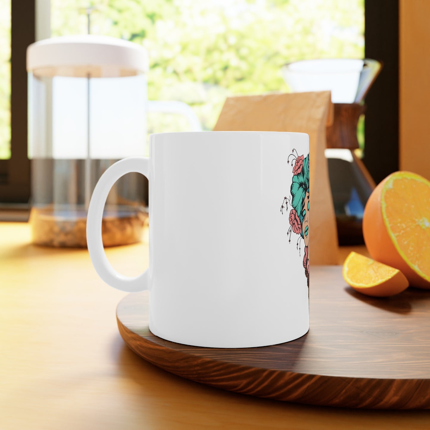 Divinely Designed Floral Mug, Art Inspired Coffee Cup, Boho Ceramic Mug, Unique Gift for Her, Flower Lover's Drinkware