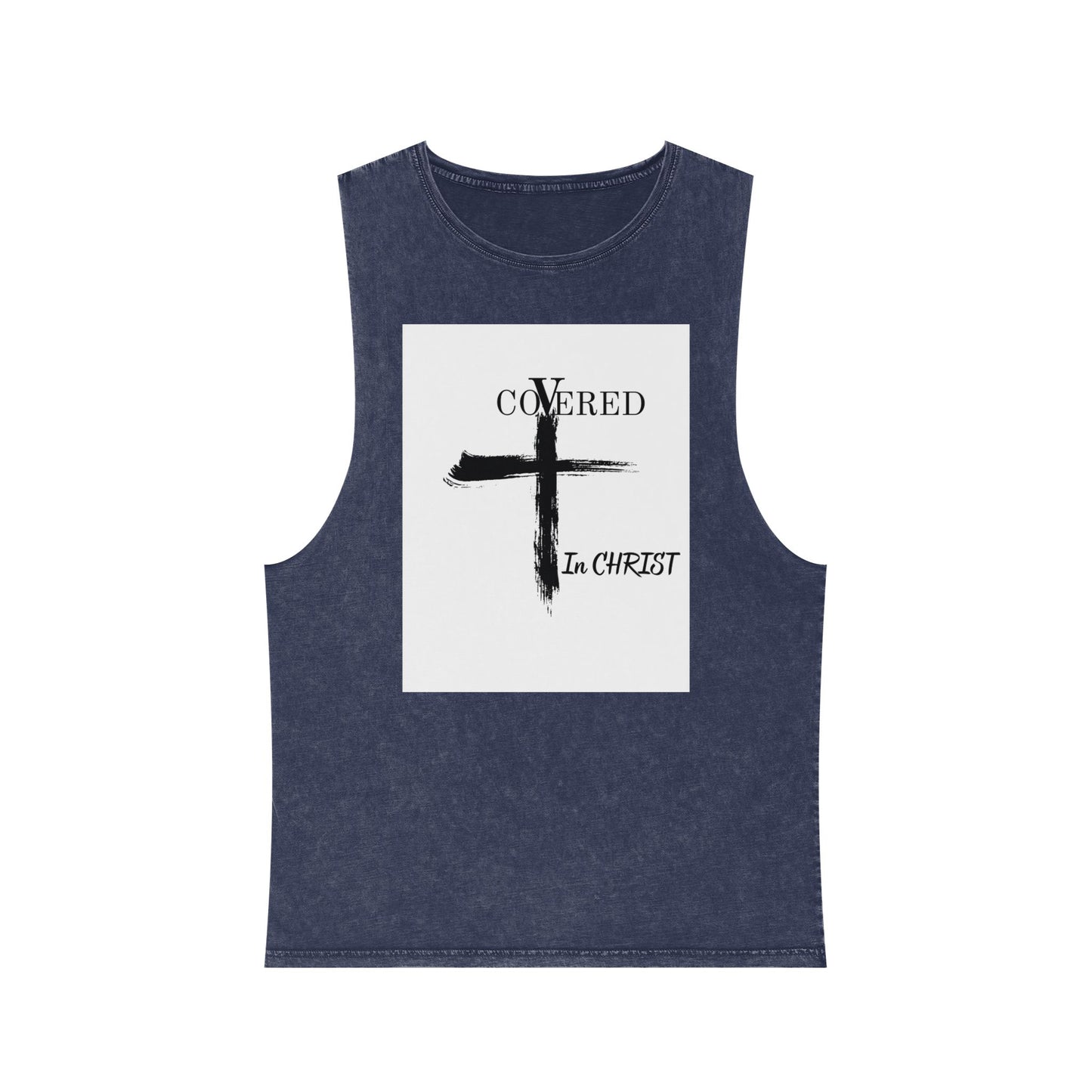 Unisex Stonewash Tank Top - Covered in Christ Design, Inspirational Christian Tank, Casual Summer Wear, Faith-Based Apparel, Perfect Gift