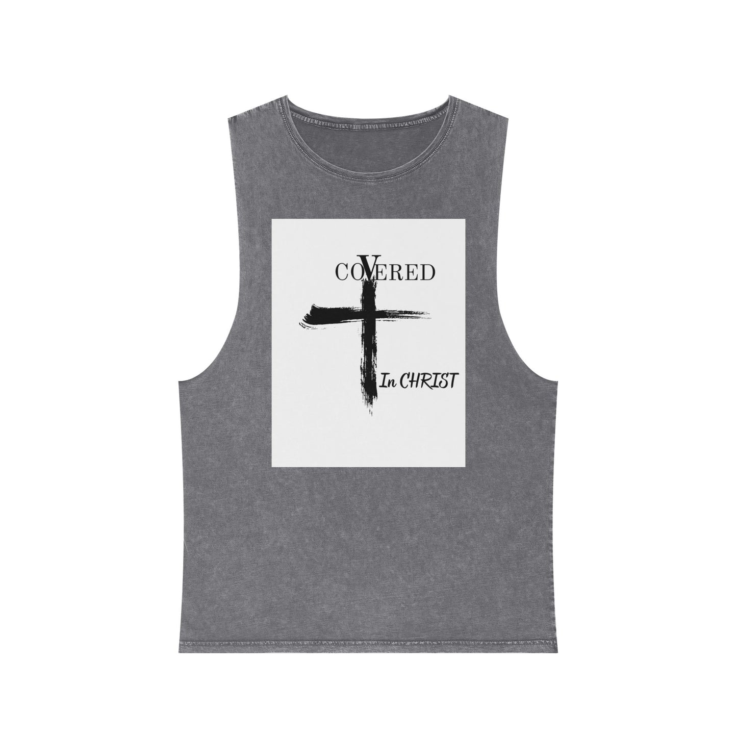 Unisex Stonewash Tank Top - Covered in Christ Design, Inspirational Christian Tank, Casual Summer Wear, Faith-Based Apparel, Perfect Gift