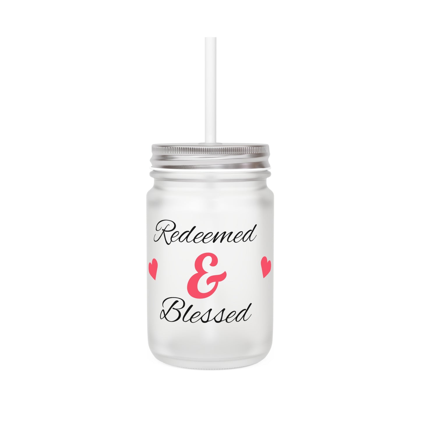 Redeemed & Blessed Mason Jar - Inspirational Glass Cup, Faith-Based Drinkware, Perfect Gift for Christians, Home Decor, Summer Celebrations