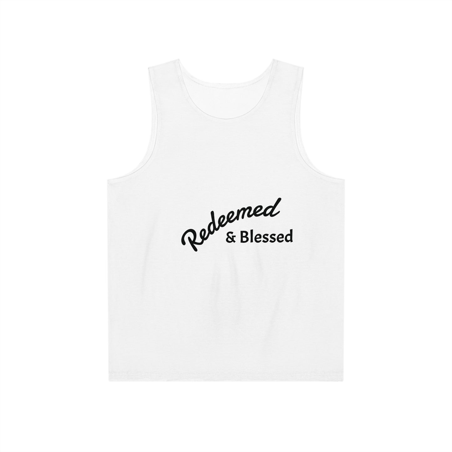 Men's Tank Top - "Redeemed & Blessed" Inspirational Summer Wear, Casual Gym Tank, Perfect for Faith-Based Gifts, Faith Apparel