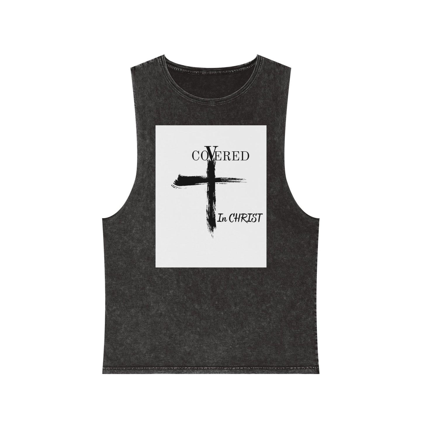 Unisex Stonewash Tank Top - Covered in Christ Design, Inspirational Christian Tank, Casual Summer Wear, Faith-Based Apparel, Perfect Gift