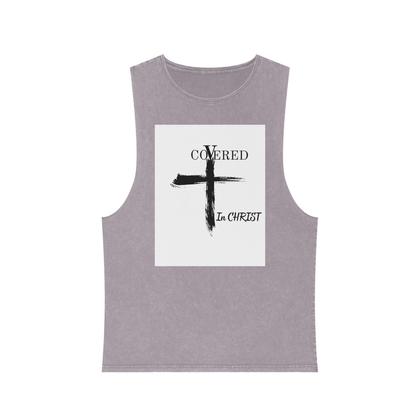 Unisex Stonewash Tank Top - Covered in Christ Design, Inspirational Christian Tank, Casual Summer Wear, Faith-Based Apparel, Perfect Gift