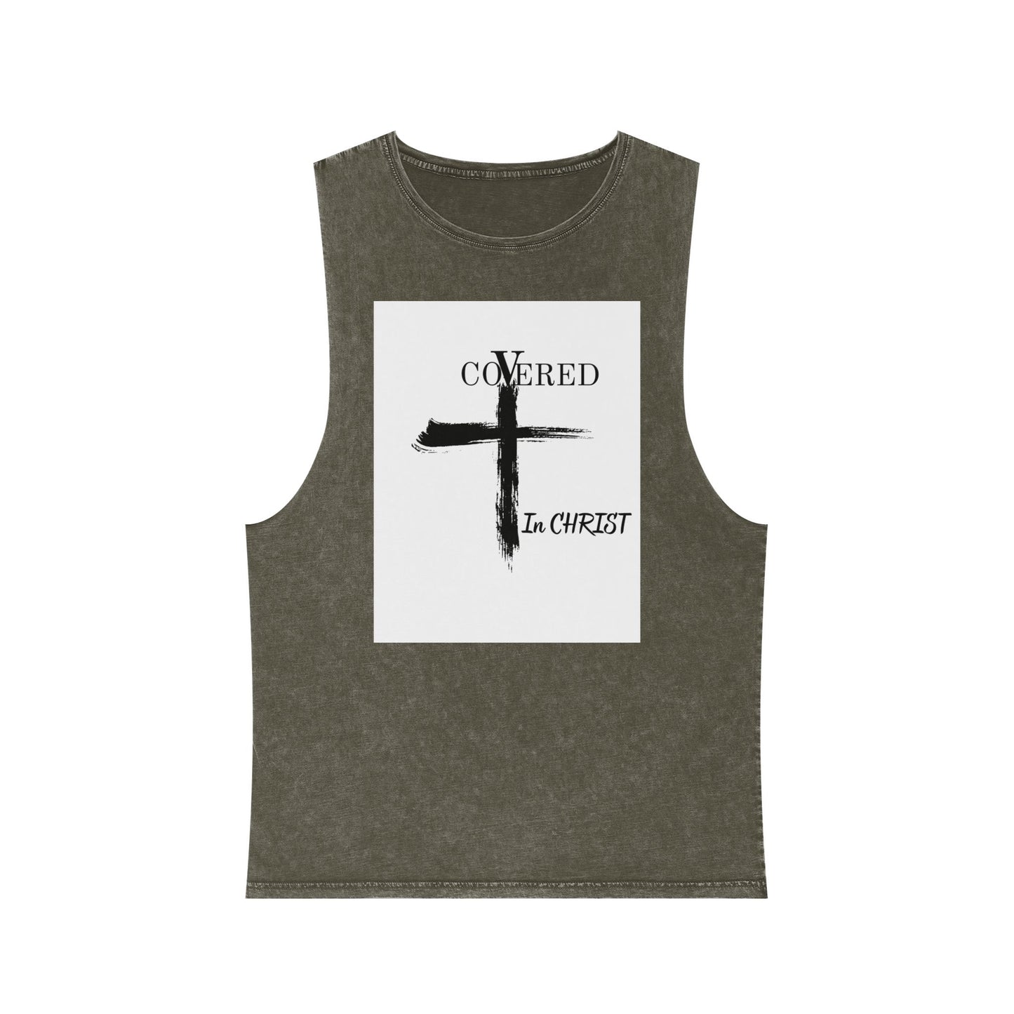 Unisex Stonewash Tank Top - Covered in Christ Design, Inspirational Christian Tank, Casual Summer Wear, Faith-Based Apparel, Perfect Gift