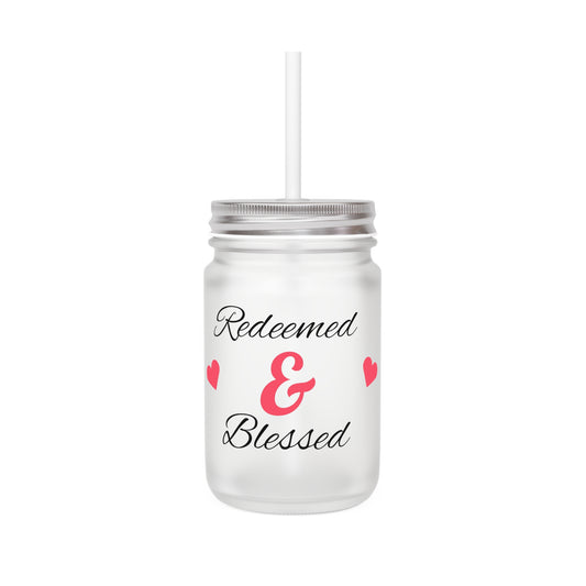 Redeemed & Blessed Mason Jar - Inspirational Glass Cup, Faith-Based Drinkware, Perfect Gift for Christians, Home Decor, Summer Celebrations