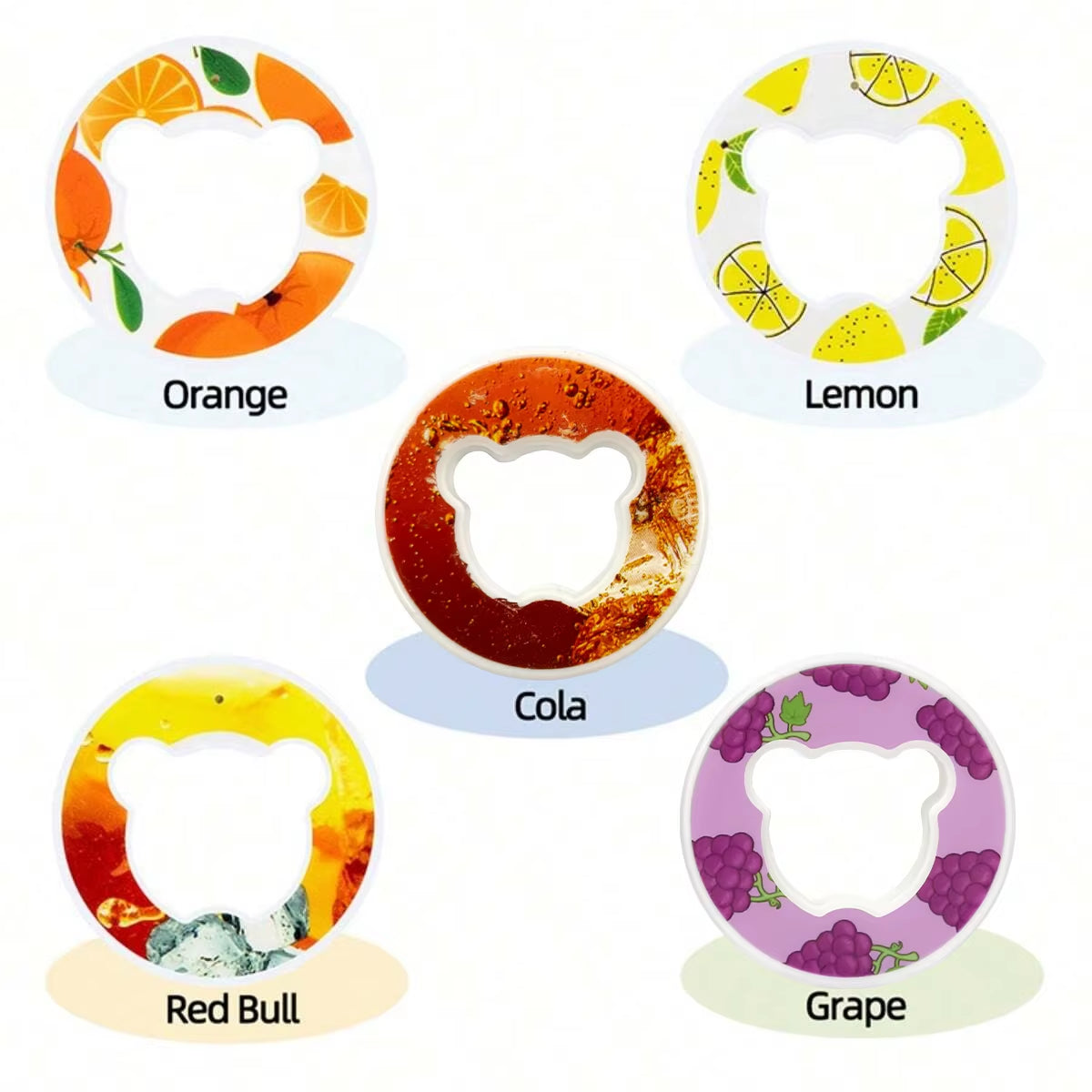 5/7Pcs Bear Fruit Drink Flavor Flavor Pod Creative 0 Sugar 0 Calorie Flavor Ring for Plastic Water Bottles Sports Cup Accessorie
