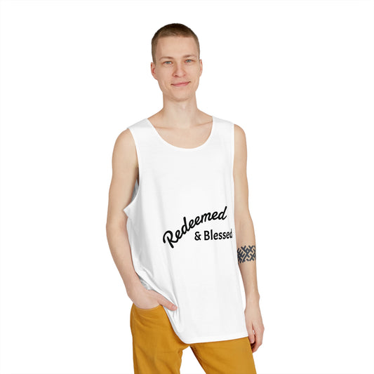 Men's Tank Top - "Redeemed & Blessed" Inspirational Summer Wear, Casual Gym Tank, Perfect for Faith-Based Gifts, Faith Apparel