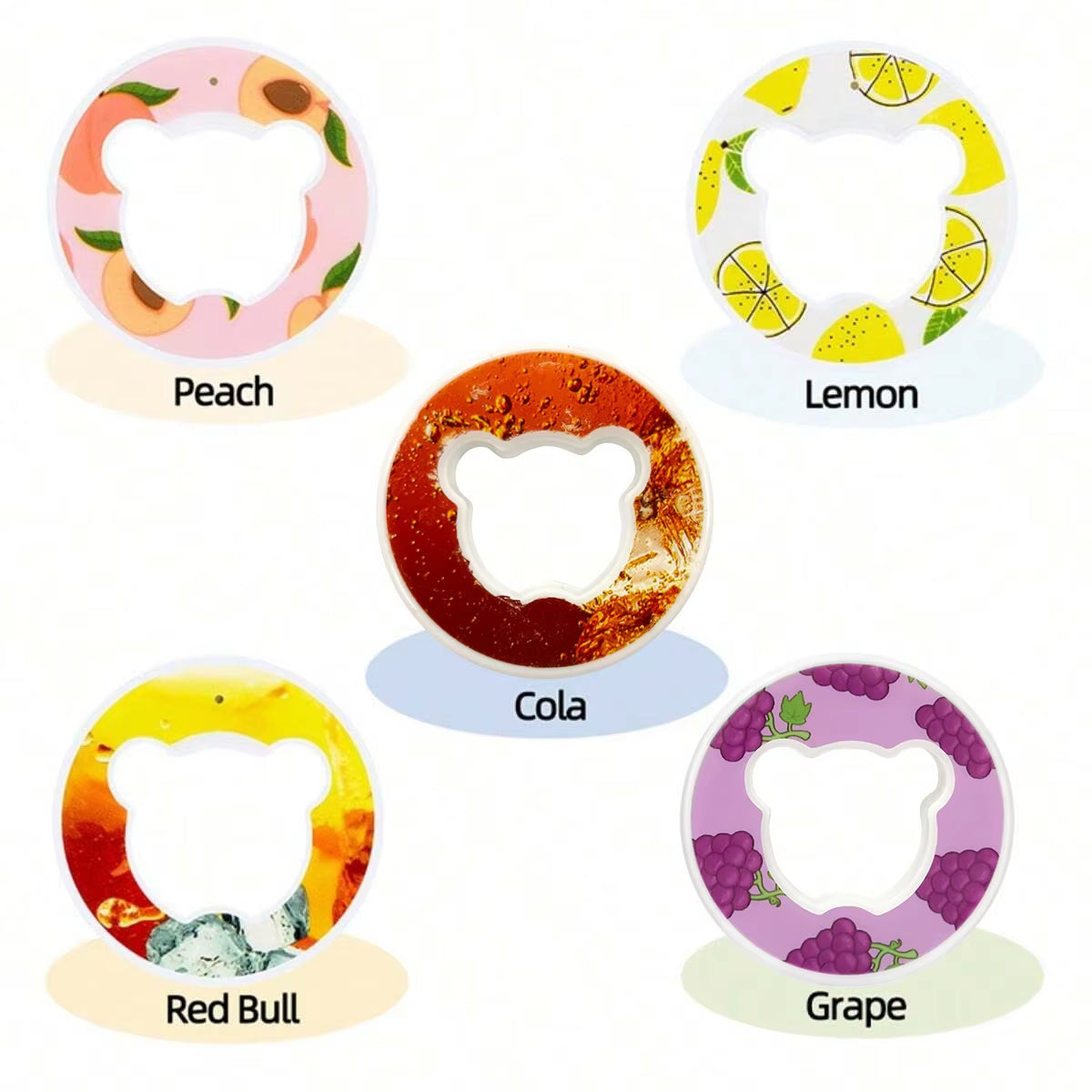 5/7Pcs Bear Fruit Drink Flavor Flavor Pod Creative 0 Sugar 0 Calorie Flavor Ring for Plastic Water Bottles Sports Cup Accessorie