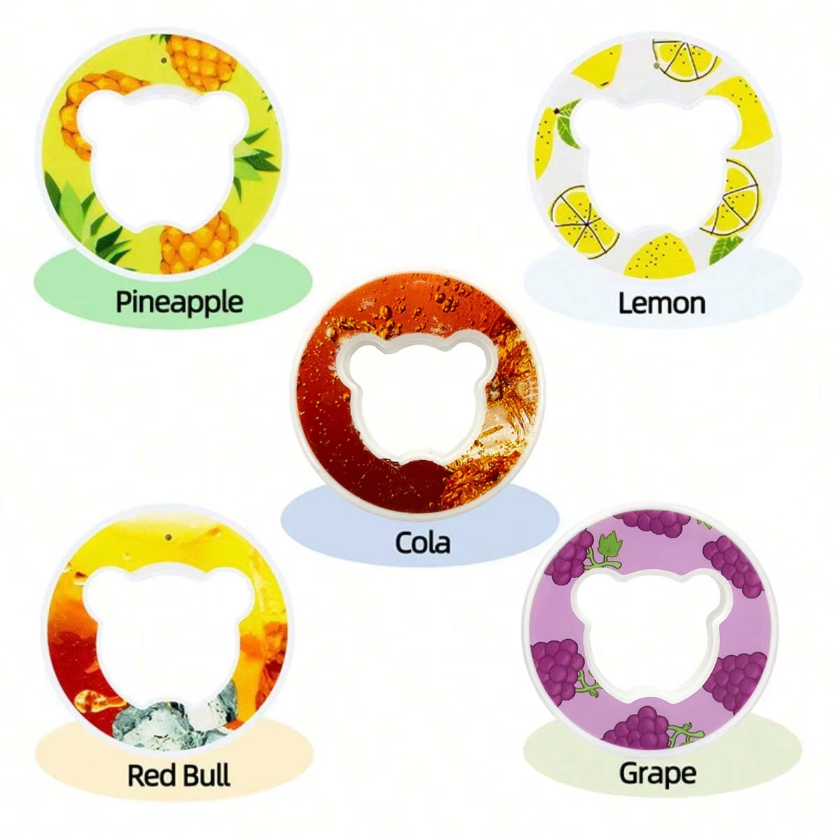 5/7Pcs Bear Fruit Drink Flavor Flavor Pod Creative 0 Sugar 0 Calorie Flavor Ring for Plastic Water Bottles Sports Cup Accessorie