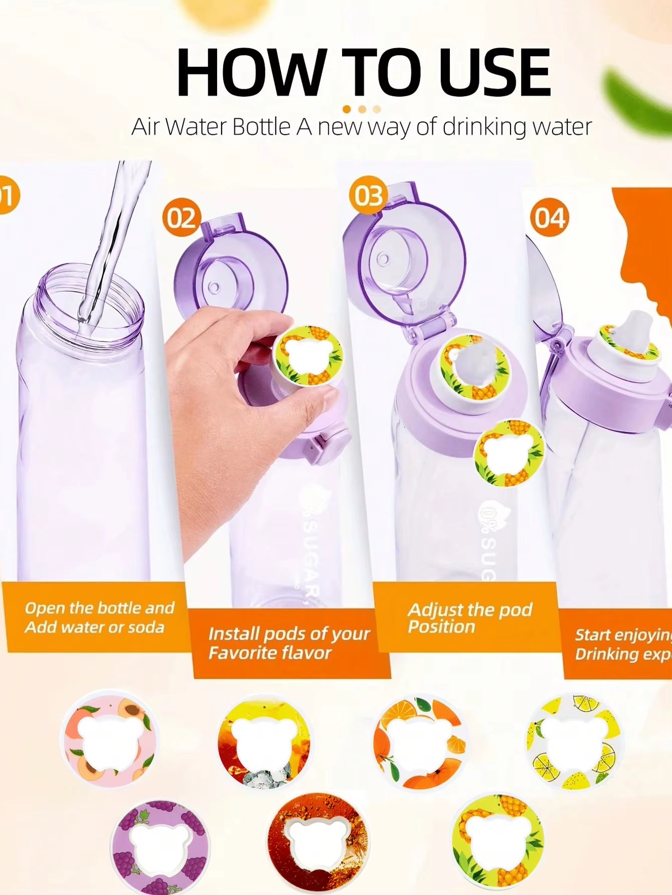 5/7Pcs Bear Fruit Drink Flavor Flavor Pod Creative 0 Sugar 0 Calorie Flavor Ring for Plastic Water Bottles Sports Cup Accessorie